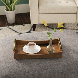 Bandeja de madera de la mejor calidad en color beige claro con forma rectangular y asas elegantes perfectas para servir y decorar - Product Image 4