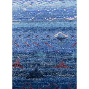 Alfombra Manchaha Azul de Lana y Seda de Bambú Anudada a Mano, 10 mm de Grosor, Patrón Geométrico Abstracto para el Hogar, Pasillo, Modelo Rectangular-Les-2567 - Product Image 3