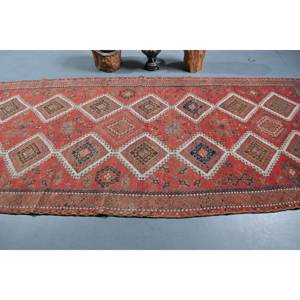 Tapis Vintage en Laine Turque 5x11.3ft Rouge & Beige Patchwork Design Grande Surface Salon Tapis Latex Support pour Décorations pour la Maison - Product Image 3