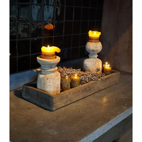 Plateau de service rectangulaire traditionnel en bois recyclé sans poignée, finition polie, base solide naturelle, idéal pour le Ramadan et les mariages