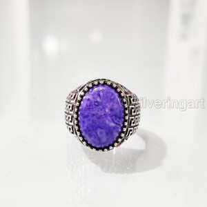 Anillo de Plata de Ley 925 para hombre, piedra preciosa de charoita natural, anillo de todos los tamaños, regalo de cumpleaños árabe, joyería - Product Image 4