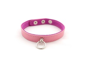 ปลอกคอหนังสีชมพูแบบ BDSM สีแดง พร้อมซับในหนังกลับและซับในหนังแท้ - Product Image 5