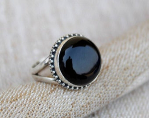 Bague en cristal faite à la main en argent Sterling 925 Onyx noir pierre précieuse lunette réglage femmes classique tenue quotidienne anniversaire de mariage - Product Image 2