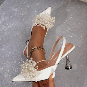 High Quality Custom Pearl Stiletto Slingback Wedding Bridal <b>Heel</b> Sandals Wholesale Slip Lightweight Arch <b>Support</b> PU Shoes - Product Image 3