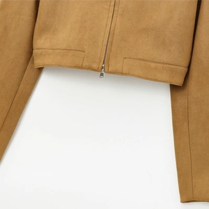 2025 femmes recadrée Faux cuir veste à manches longues automne décontracté pour Camel manteau avec coton remplissage dames vêtements d'extérieur - Product Image 3