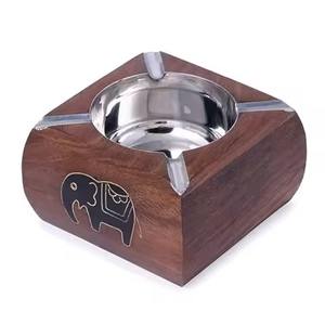 Modern Square Shape <b>Ashtray</b> with Strong Quality Wooden Base Best Design Portable Ash Container Holder Tray Box - Product Image 1