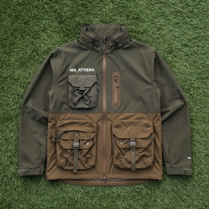 Chaqueta Cortavientos Multibolsillos Color Verde Oliva para Hombre, Chaqueta de Trabajo con Capucha, Estilo Táctico con Cremallera Completa - Product Image 5
