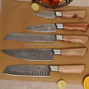 Ensemble de couteaux de chef en acier damas professionnel 5 pièces avec manche en bois couteaux de cuisine de vente chaude commande minimale 10 pièces - Product Image 1