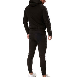 Vente en gros Survêtement zippé pour homme Survêtement 2 pièces à capuche Survêtement personnalisé sérigraphie Noir Zip complet pour homme - Product Image 5