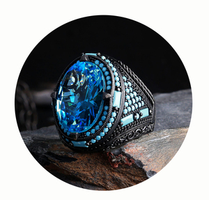 Hot Sale Turkish Vintage Wedding Mens Luxury 925 Sterling Silver <b>Ring</b> Black Natural Stone Party Wholesale Jewelry Turkey - Product Image 2