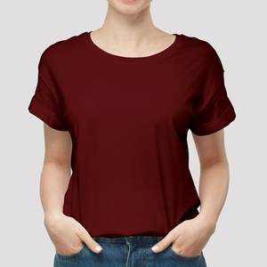 T-shirt pour femme de couleur bordeaux, col rond, manches courtes, taille plus, uni, teint, décontracté, mode, vente en gros, prix bas, qualité fiable - Product Image 6