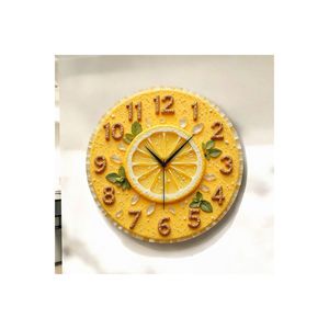 2D Embossed Lemon Color Wooden <b>Silent</b> Wall <b>Clock</b> 50cm Patterned Gift with Stylish Printing - Product Image 3