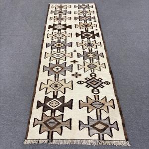 3.2x8.7 ft Rug, Vintage Kilim Rug, Turkish <b>Brown</b> <b>Wool</b> Floral Rug - Product Image 1