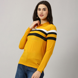 Chemise polo à manches longues rayée de style rugby pour femme Fit2Fight, chemise à col vintage personnalisée, haut ample décontracté - Product Image 1