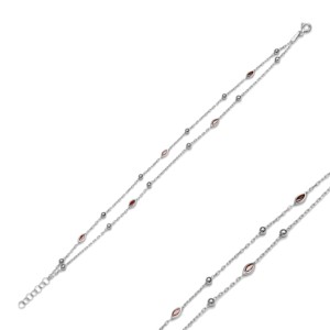 <b>Garnet</b> Beaded Almond Stone Shape Charm <b>Bracelet</b> Turkish Handmade Wholesale 925 Sterling Silver Jewelry - Product Image 3