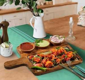 Exquisite Enamel-Printed Wooden Serving Tray with 3 Sauce <b>Bowls</b> - Product Image 3