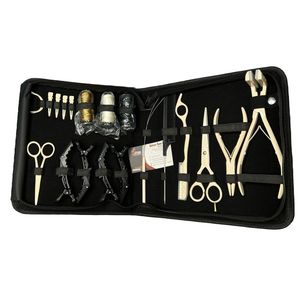 Vente à chaud étui fileté de couleur crème avec logo personnalisé de qualité supérieure pince d'extension de cheveux en acier inoxydable ciseaux kit d'outils ensemble - Product Image 1