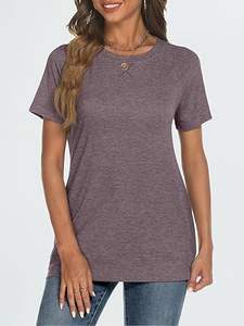 2025 à la mode femmes léger tricot été hauts personnalisé à manches courtes col rond t-shirts solide décontracté longs vêtements-commande minimum - Product Image 4