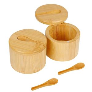 Juego de Recipientes para Condimentos de Bambú Natural con Tapa Giratoria, Ranura para Cuchara, Salero y Pimentero Magnético, Contenedor de Almacenamiento de Especias para Cocina, Tarro Ecológico - Product Image 1