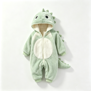 Mono de dinosaurio verde personalizado para bebé, pelele de dinosaurio con capucha de forro polar, disfraz de dinosaurio para recién nacido. - Product Image 2