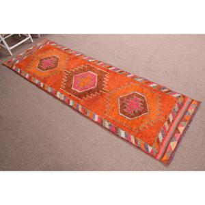 พรมตุรกีวินเทจ, พรมปูพื้นขนาด 2.9x9.6 ฟุต, พรมลายเพสลีย์สีส้มชมพู - Product Image 3