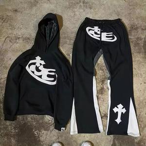 Capucha interior Satén Precio barato Trajes con cordón al por mayor Entrenamiento Jogging Sport Wear Hombres 2 piezas Sudadera con capucha y conjunto acampanado - Product Image 5