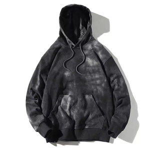 Nouveau sweat à capuche tendance en molleton coton/polyester uni délavé à l'acide, imprimé 3D en relief, respirant, pour homme, avec cordon de serrage long au col - Product Image 5