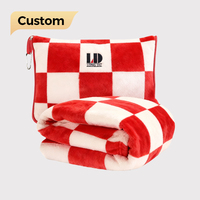 Coussin et couverture en peluche à carreaux personnalisés 2 en 1, logo brodé, coussin enveloppant, doux, multifonctionnel, décoration d'intérieur