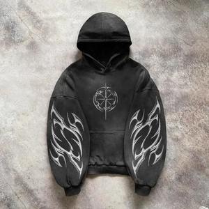 Fabricante personalizado para hombre recortado 3D espuma Logo Pullover Cut Edge Fleece algodón sin cuerdas Raw Hem Puff impresión Sudadera con capucha para hombres - Product Image 3