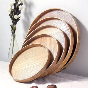 Handmade Round Wooden Food Serving Tray <b>Rustic</b> Ottoman <b>Wood</b> Tray Without Handle Brown Color by glowin fashion - Product Image 4