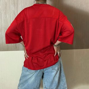 เสื้อฟุตบอลคอวีไซส์ใหญ่พิเศษสำหรับผู้หญิงเสื้อเจอร์ซีย์พิมพ์ลายระบายอากาศได้ดีเสื้อโอเวอร์ไซส์ใส่สบายมีสไตล์สำหรับวัยรุ่น - Product Image 3