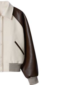Veste universitaire pour homme, corps en laine, manches en cuir marron, boutons sur le devant, ourlet côtelé, veste bomber classique de style universitaire - Product Image 3