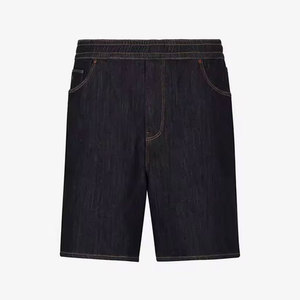 Shorts Bermuda en Denim Bleu Foncé pour Homme, Taille Mi-Haute, Fermeture Élastique, Style Décontracté avec Poches, Tissu 100% Coton Toile - Product Image 1