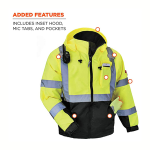 เสื้อแจ็คเก็ตสะท้อนแสงแบบ Hi-Vis พร้อมฮู้ดถอดได้ มาตรฐาน ANSI Class 3 EN ISO 20471 Class 2 กันน้ำ  รับสกรีนโลโก้ พรีเมียม OEM/ODM - Product Image 2
