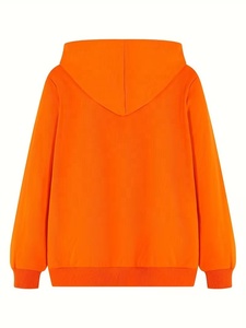 Sudadera con Capucha Naranja para Hombre, Corte Regular, Color Sólido, Informal, de Punto, con Bolsillos, para Otoño, Bordada y Personalizada - Product Image 2