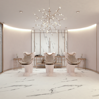 Meubles de salon de coiffure de luxe rose doré avec miroir LED hexagonal, fauteuil œuf et fauteuil de lavage Tulip pour salon de beauté VIP