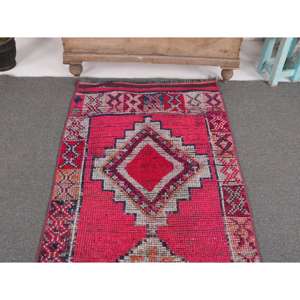Tapis turc vintage 2,9 x 10,2 pieds, tapis de couloir, tapis en laine rouge Herki - Product Image 3