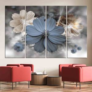 Art sur toile imprimé de fleurs modernes : décoration élégante pour chambre à coucher grise, lot de 4 toiles - Product Image 1