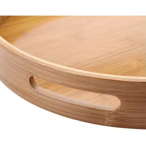 Handmade Round Wooden Food Serving Tray <b>Rustic</b> Ottoman <b>Wood</b> Tray Without Handle Brown Color by glowin fashion - Product Image 5