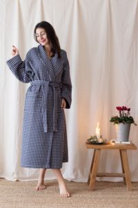 Women's 100% Cotton Shawl Collar <b>Waffle</b> Yarn Dyed Lightweight Quick-Dry <b>Bathrobe</b> - Product Image 1