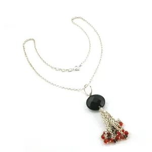 Collier en argent 925 avec perles d'onyx et pendentif en pierres précieuses pour la mode féminine - Product Image 1