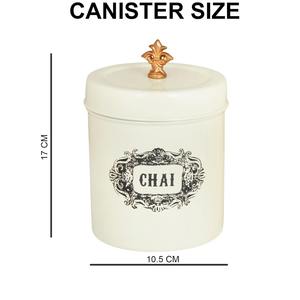 Pot de rangement en métal crème sur le thème de Paris avec bouton doré, récipient cylindrique vintage français au meilleur prix - Product Image 3