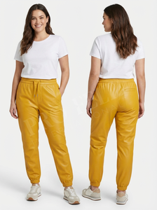 Pantalon de survêtement en cuir d'agneau sur mesure pour femmes, taille élastique, coupe décontractée, doux, décontracté, confortable, pantalon en cuir ajusté - Product Image 2