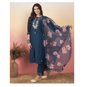 Tunique de créateur élégante classique pure Chanderi Dupatta avec pantalon Kurti brodé pour tenue de soirée régulière à vendre - Product Image 6