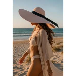 Extra Wide Straw <b>Hat</b> with Powder Pink Ribbon HSR2039 - Shipped in <b>Box</b> - 2039pink - Product Image 1