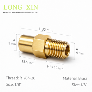 Adaptateur de raccord droit en laiton BSPT R1/8-28 à filetage mâle L32mm HEX12 CNC tourné. JTSP-18PM - Product Image 2