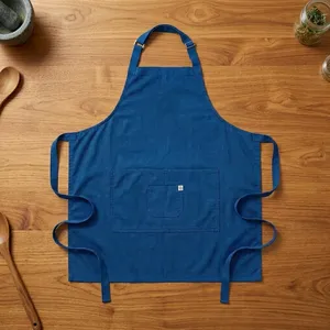 Tablier de cuisine 100% coton toile noir, taille ajustable, sans manches, écologique, style classique, avec poche - Product Image 5
