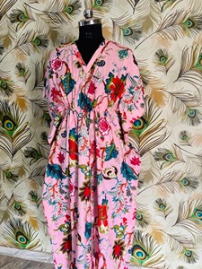 Kaftan Kimono en coton pur à imprimé floral, léger, vêtement de plage d'été, fabriqué à la main, long kaftan, luxe, doux, traditionnel - Product Image 5