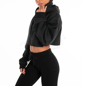 Factory Black Vintage Oversized Hoodie Ladies Pullover Streetwear Hoodie Gym Crop Top Sudaderas con capucha impresas personalizadas - Product Image 4
