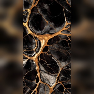 Carrelage mural et de sol en céramique émaillée haute brillance, effet Kintsugi noir et or, antidérapant, durable pour cuisines - Product Image 5
